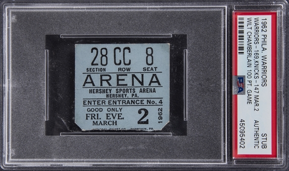 1962 Wilt Chamberlain 100-Point Game Ticket Stub From Philadelphia Warriors vs. New York Knicks on 3/2/62! (PSA AUTHENTIC)